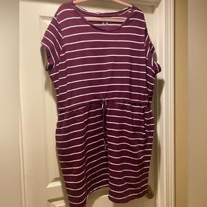 Ellos, size 22/24. Martin and white striped dress with drawstring waist.